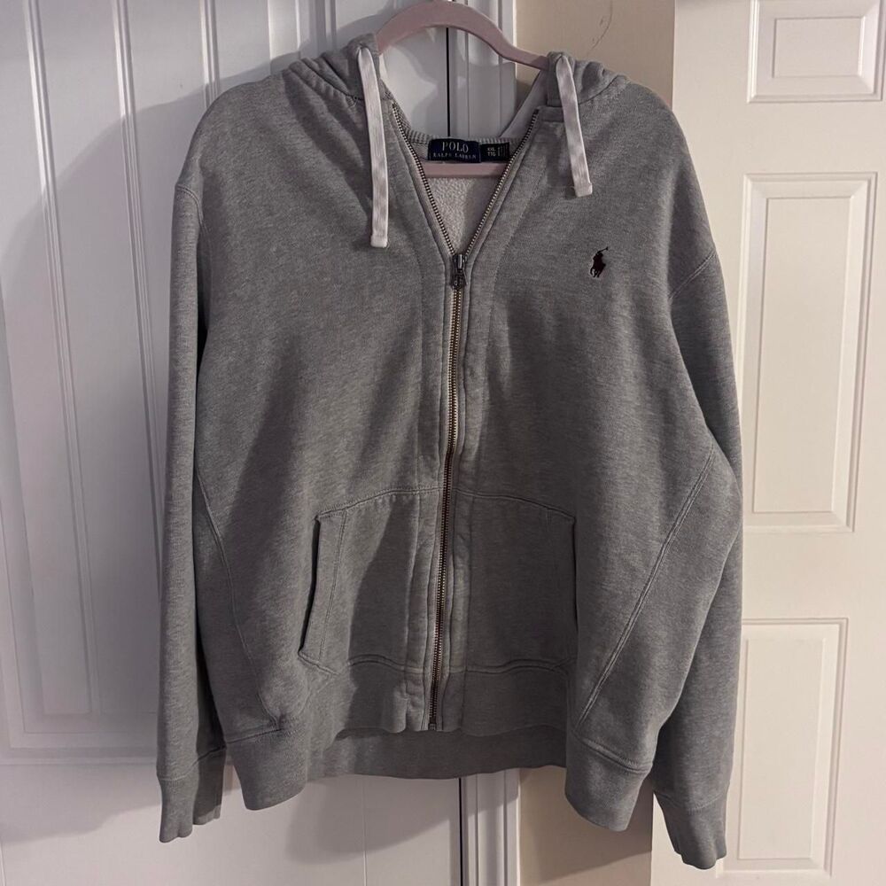 Vintage 2000s Gray Polo Ralph Lauren baggy thermal lined zip-up hoodie, size XXL